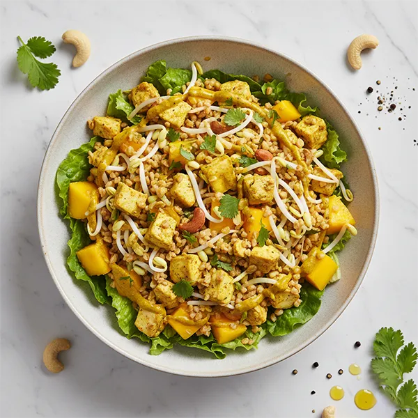 Curried Mango Chicken Salad With Bean Sprouts & Broken Wheat